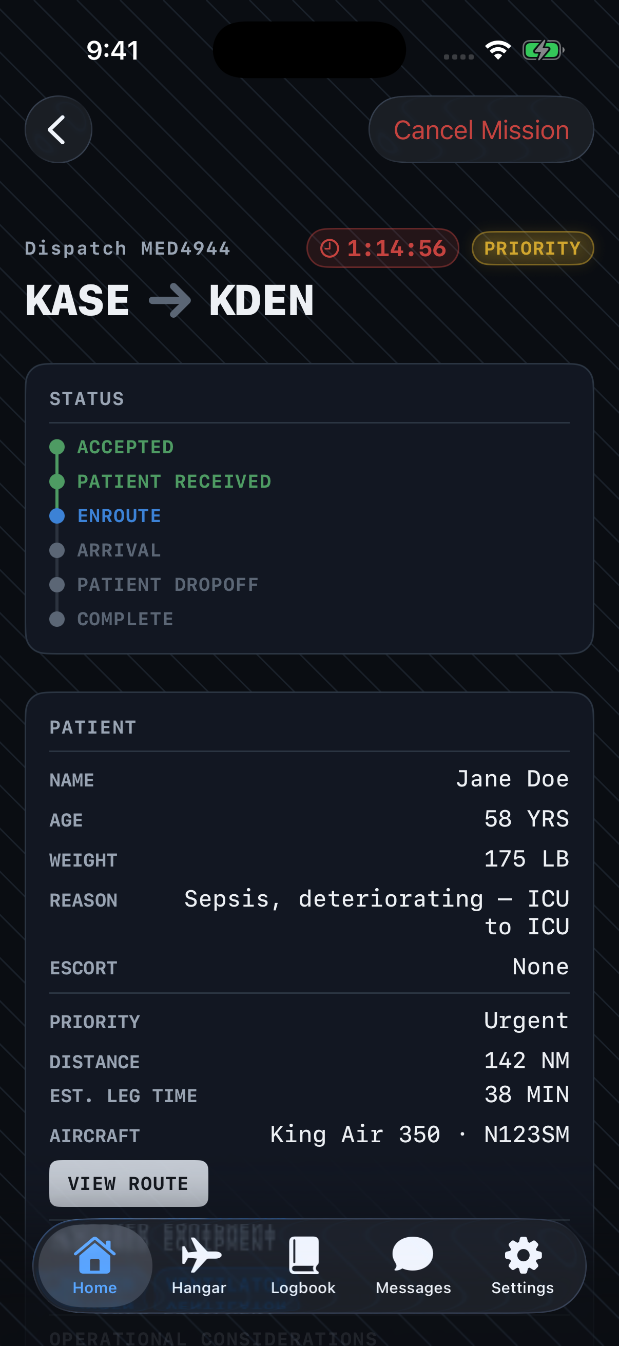 Active mission tracking screen