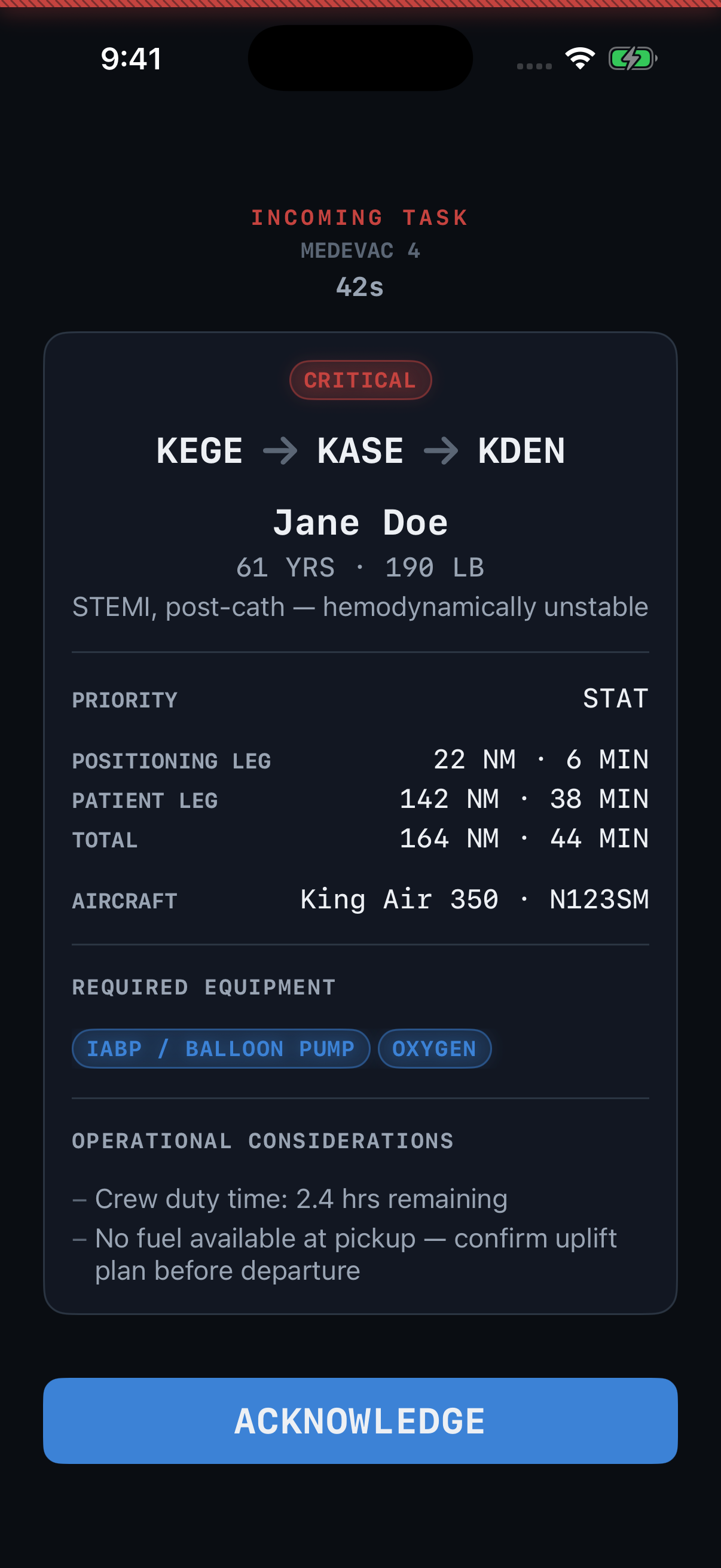 Special Missions Dispatch Pro incoming task screen